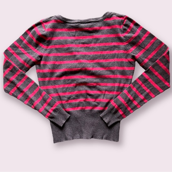 VTG Y2K Alt Pink Striped Fitted Cardigan Blouse Top - Picture 2 of 5